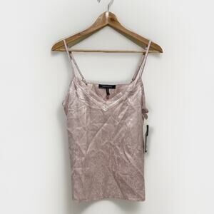 BCBG Satin Cami Top Size S Pink Hushed Violet Jacquard Adjustable Straps Romanti